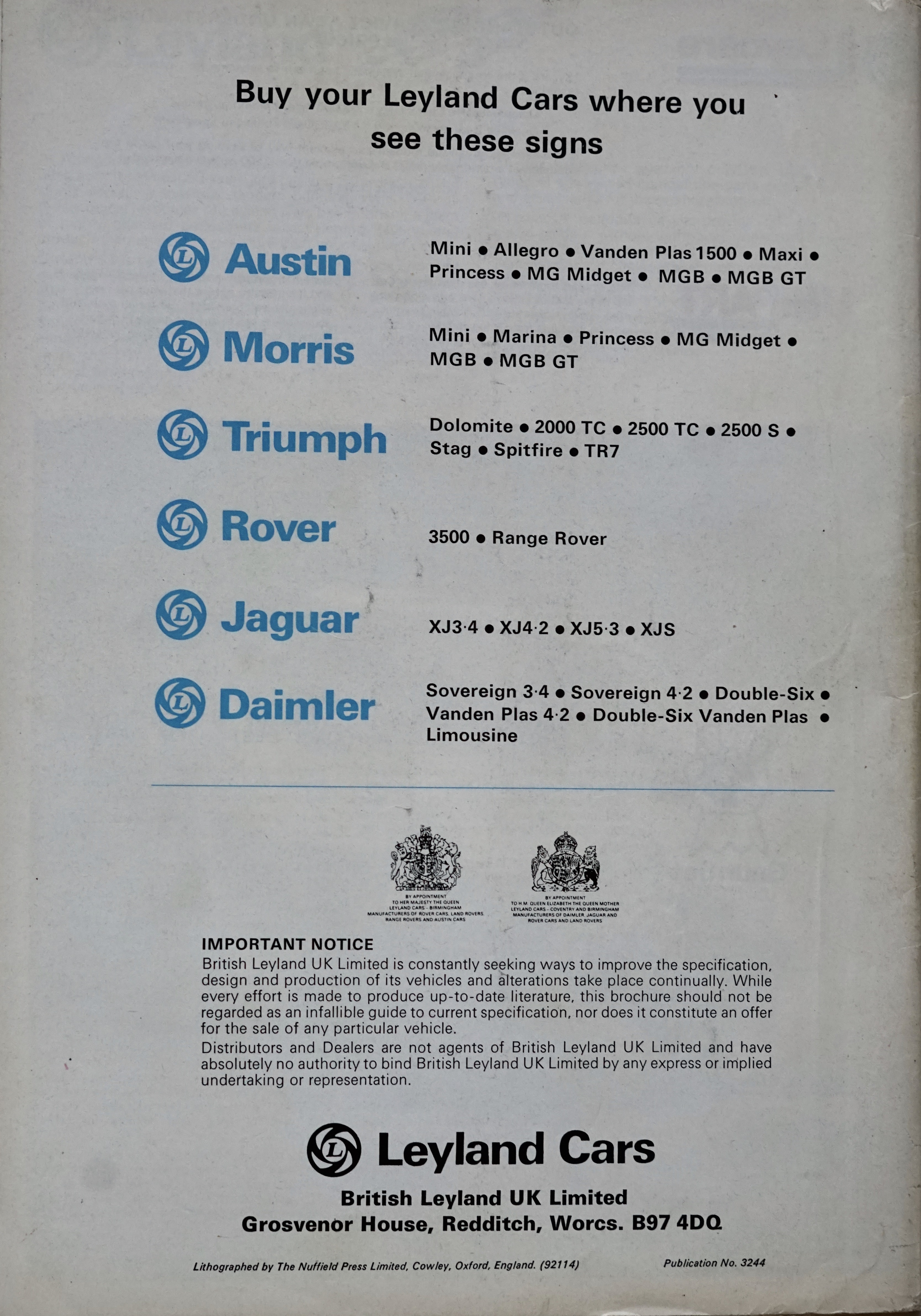 Leyland Catalogue 1976 Rear